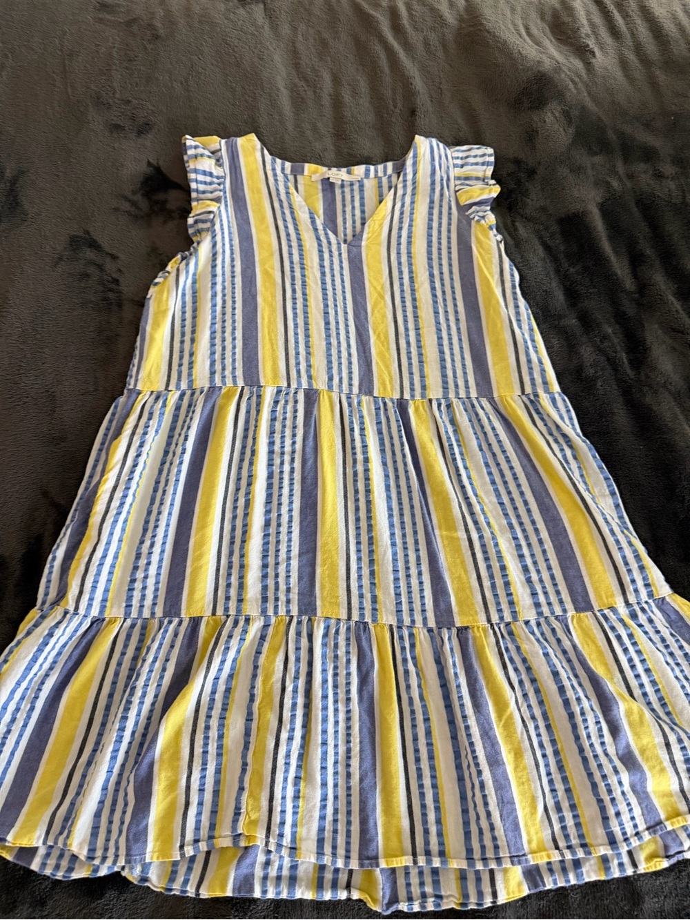 LOFT ' Yellow & Blue Striped Tiered Dress